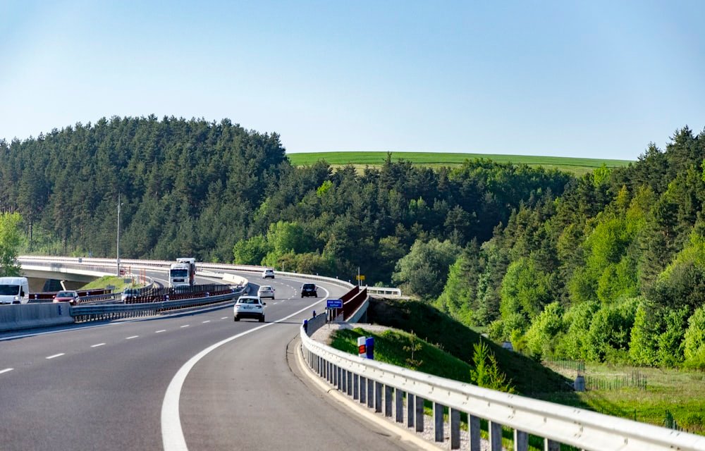 Traffic on a UK motorway through open countryside